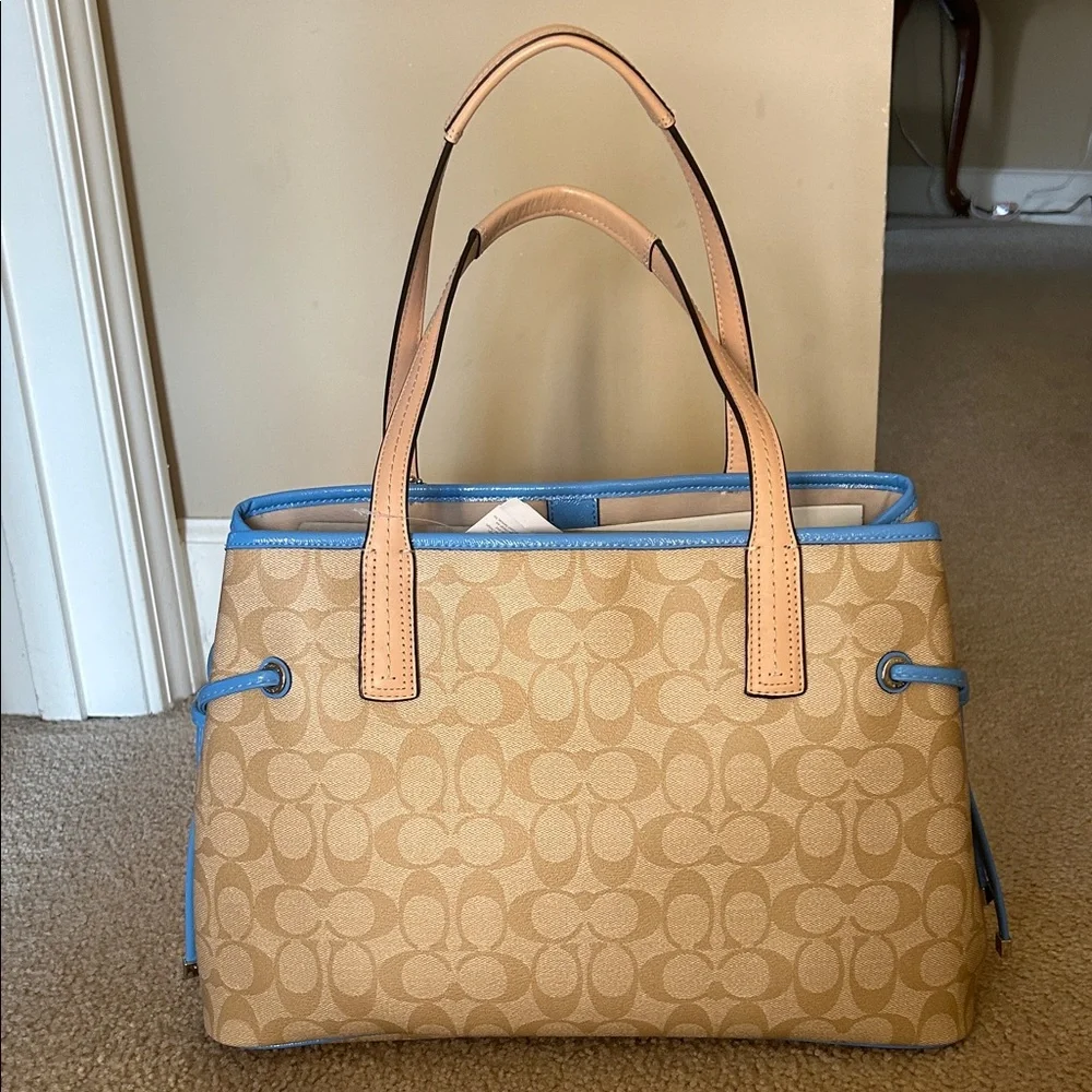 Coach Beige and Blue Stripe Tote - Picture 2 of 7